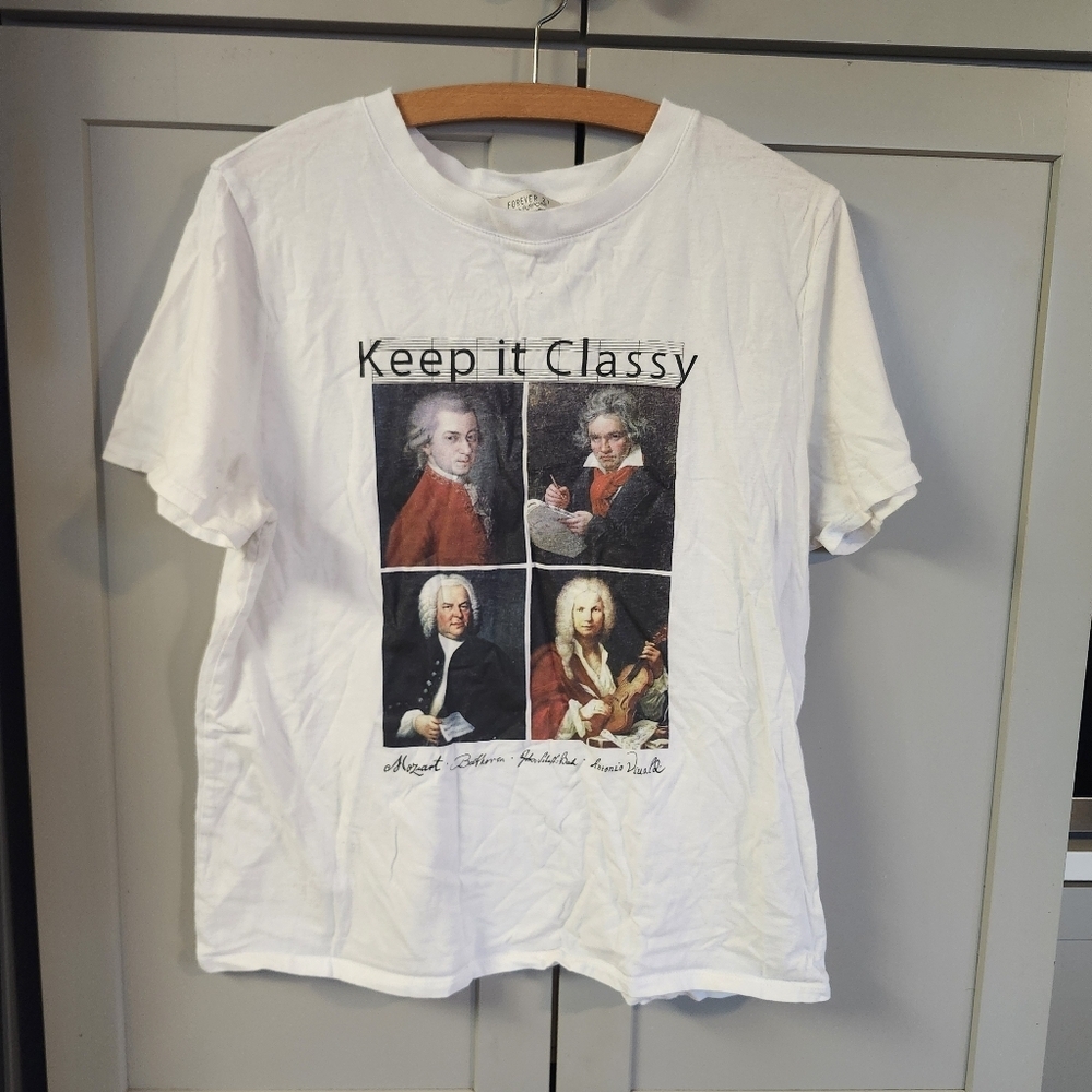 Forever 21 with purpose White Graphic T-Shirt with Classical Composers Sz L - Picture 2 of 5